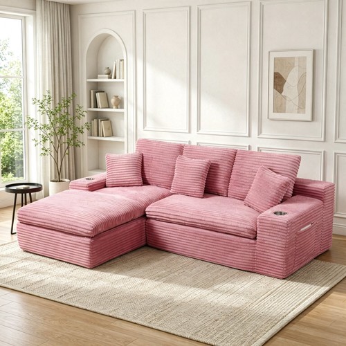 Pink corduroy sectional - corduroy,