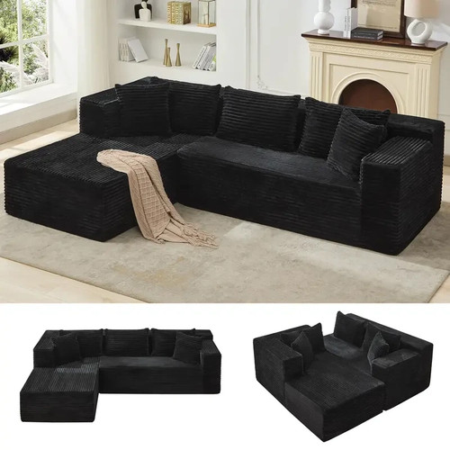 Black corduroy cloud couch - 96",